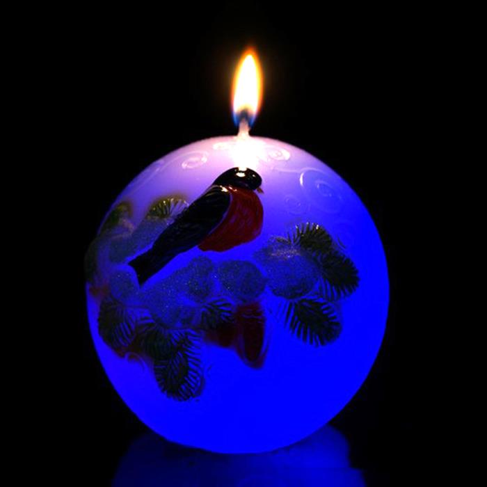 свеча мигающая Хамелеон шар "снегирь на ветке"