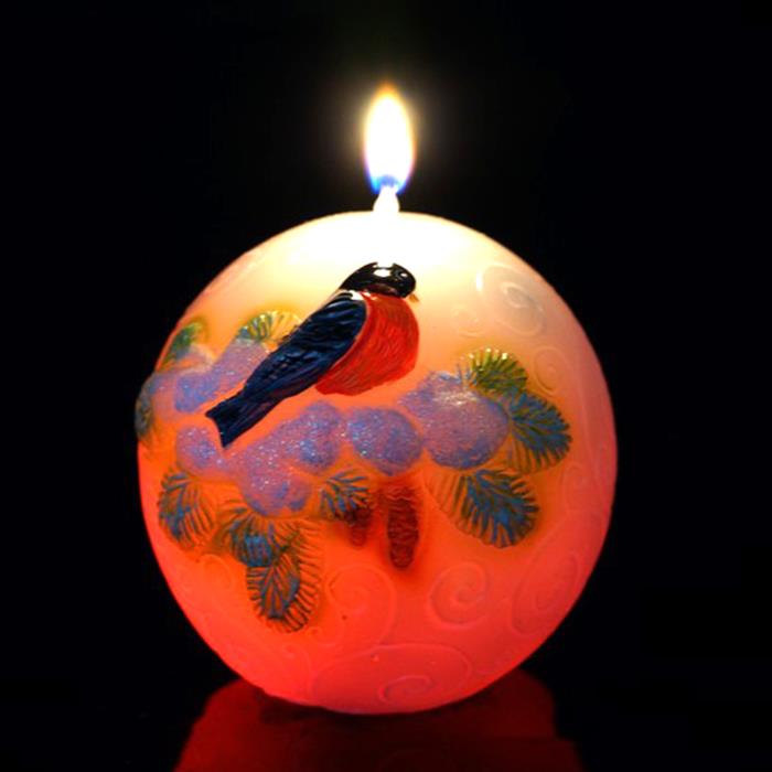 свеча мигающая Хамелеон шар "снегирь на ветке"