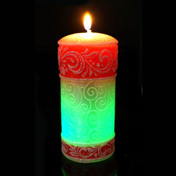 свеча мигающая Хамелеон фонарик "зимний узор"